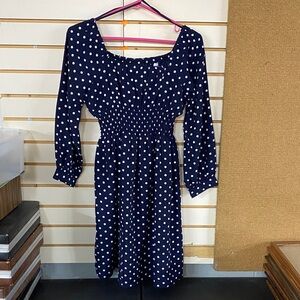 Lea & Viola Navy and White Polka Dot Long Sleeve Short Dress Sz Small
